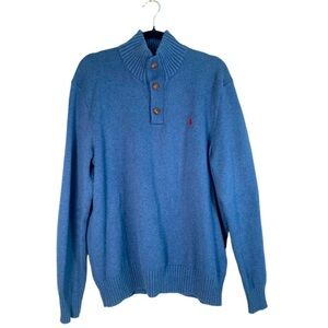 Polo Ralph Lauren Henley Sweater Mens L Blue Long Sleeve Cotton Knit Pullover